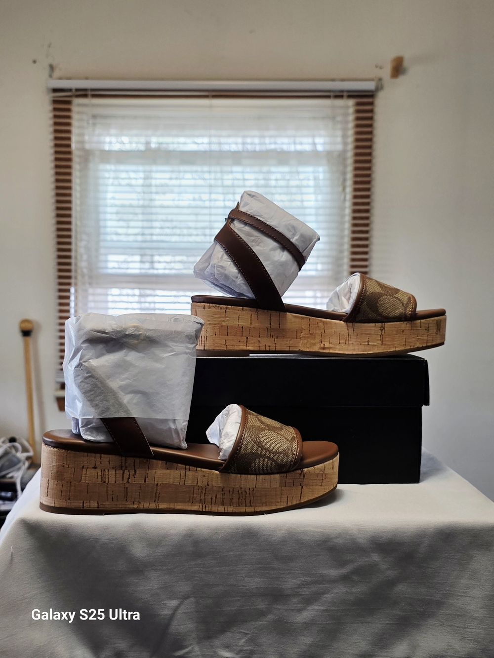 COACH Tullie Signature Jacquard Sandals In Saddle/Khaki Size 7B - Picture 3 of 13